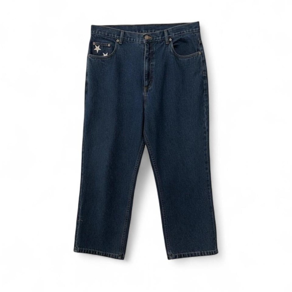 Bill Blass Jeans Dark Denim Flag Straight‎ Leg Jeans Side Split Sz 16 Vtg 90s